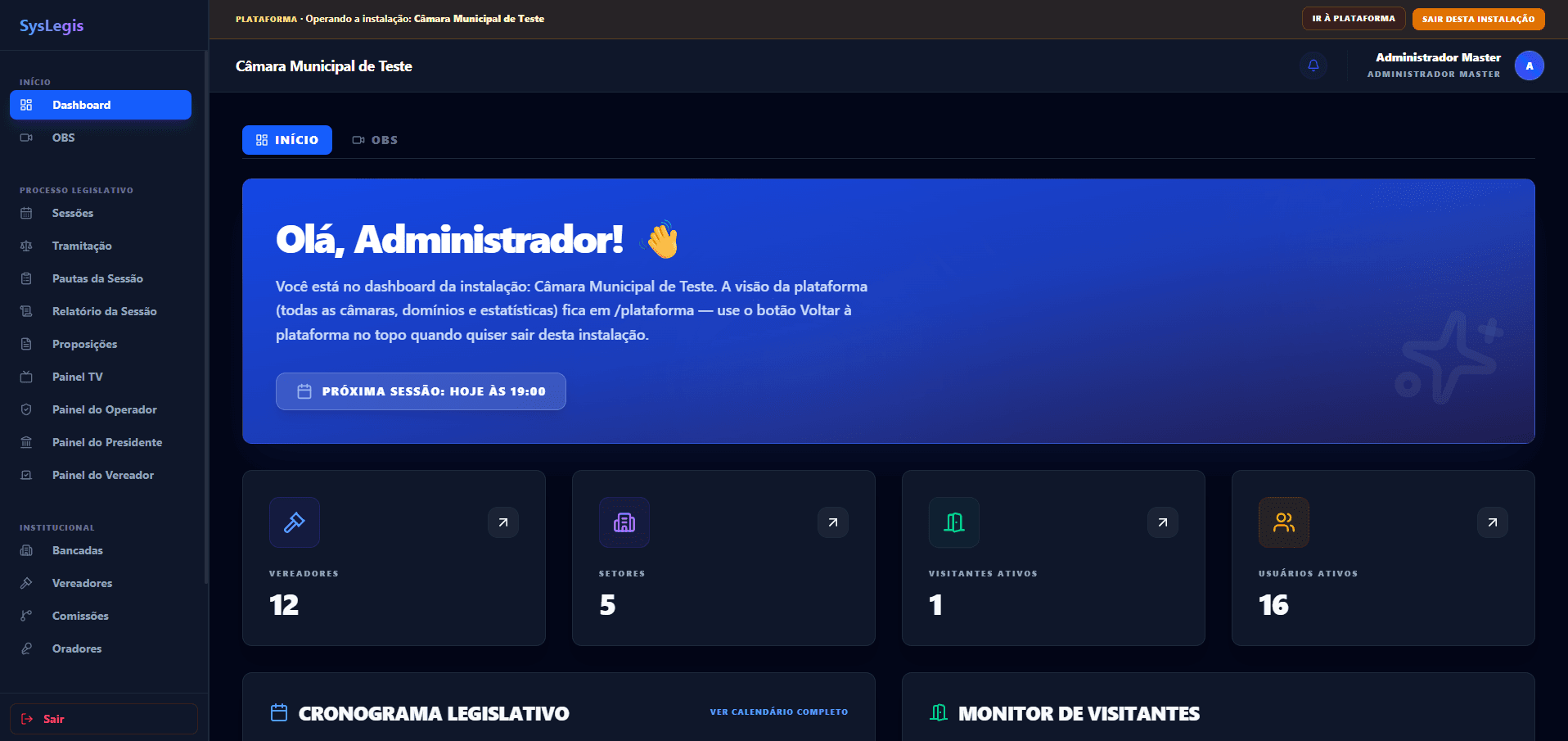 Dashboard da Câmara